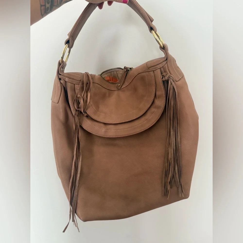 BULGA Large Tassel Soft Pebbled Leather Multi Compartment Hobo Bag